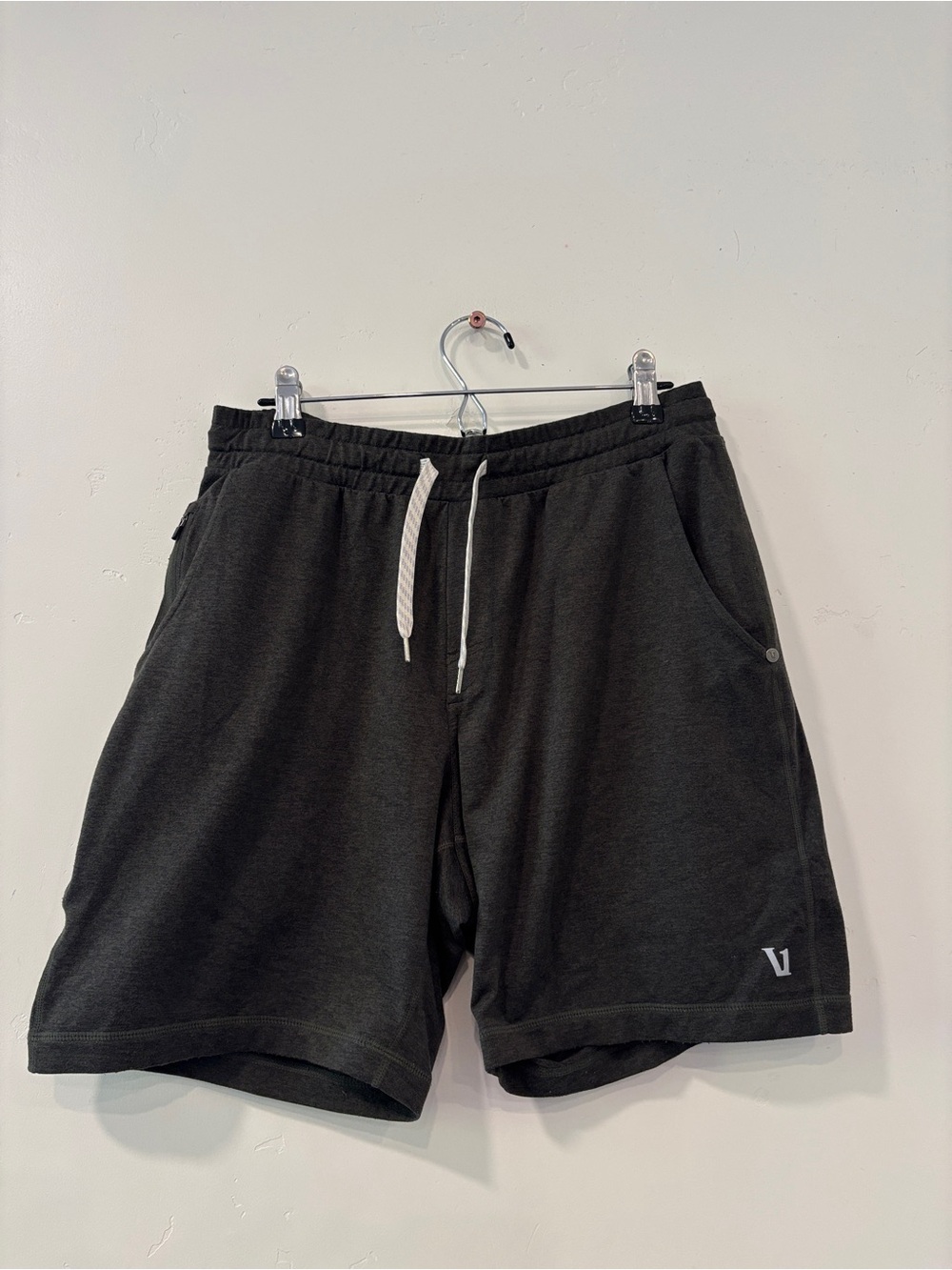 Vuori Dark Charcoal Athletic Drawstring Shorts with White Cord